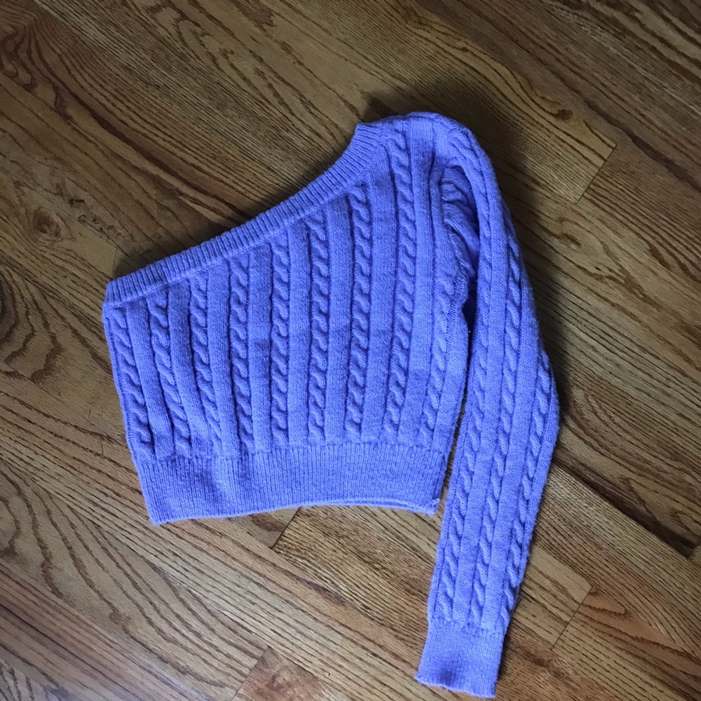 One-Shoulder Cable Knit Sweater - Purple - Picture 1 of 3